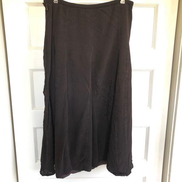Coldwater Creek Brown Embroidered A-Line Midi Skirt M Flowy Fairycore Hippie Y2K - Picture 5 of 12